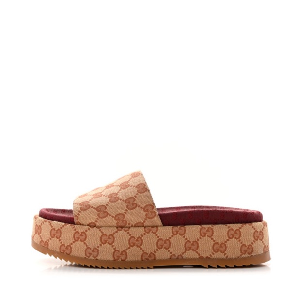 GUCCI
Canvas GG Monogram Angelina
Platform Slide Sandals 
Size 39 Beige
Ruggine - Picture 1 of 11